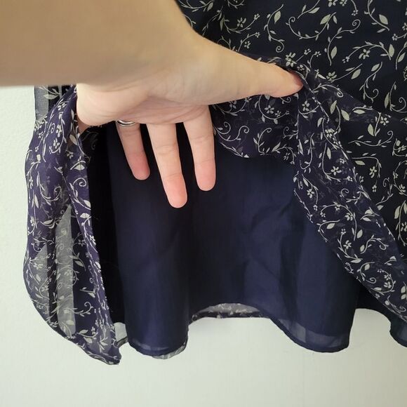 Vintage Robbie Bee Petites 100% Silk Dress Navy Blue Floral 6P - Picture 4 of 9